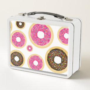 Pink & Brown Sprinkle Donuts Moderne Lustige Süße Metall Lunch Box