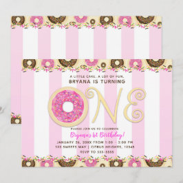 Pink Brown Sprinkle Donuts ONE 1. Geburtstag Party Einladung