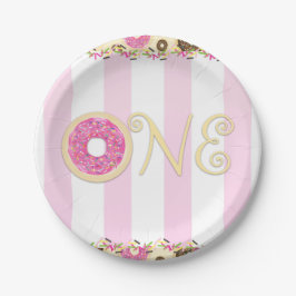 Pink Brown Sprinkle Donuts ONE 1. Geburtstag Party Pappteller