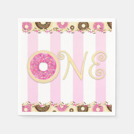 Pink Brown Sprinkle Donuts ONE 1. Geburtstag Party Serviette