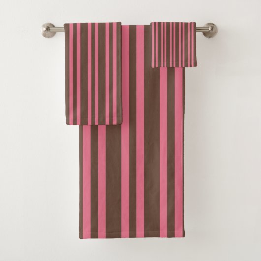 Pink Brown Stripes Seamless Pattern Badhandtuch Set (Insitu)