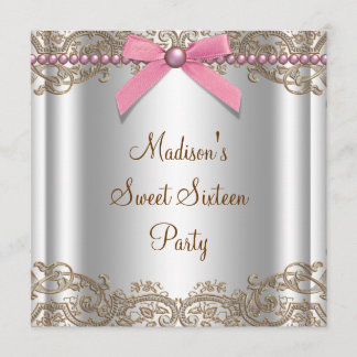 Pink Brown Sweet 16 Geburtstagsparty Einladung