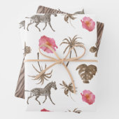 Pink Brown Tropical Zebra Blumenpalmen Bäume Geschenkpapier Set (Beispiel)