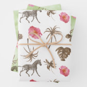 Pink Brown Tropical Zebra Blumenpalmen Bäume Geschenkpapier Set (Beispiel)
