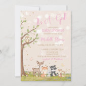 Pink Brown Watercolor Waldtiere Einladung (Vorderseite)
