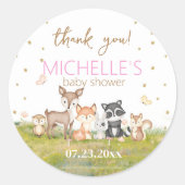 Pink Brown Watercolor Waldtiere Runder Aufkleber (Vorderseite)