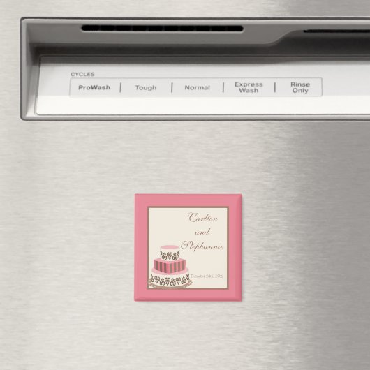 Pink/Brown Wedding Cake Magnet Gefallen (In Situ (Geschirrspüler))