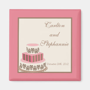 Pink/Brown Wedding Cake Magnet Gefallen