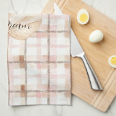 Pink Brown White Plaid Stripes Leaf Geschirrtuch (Viertel Falte)