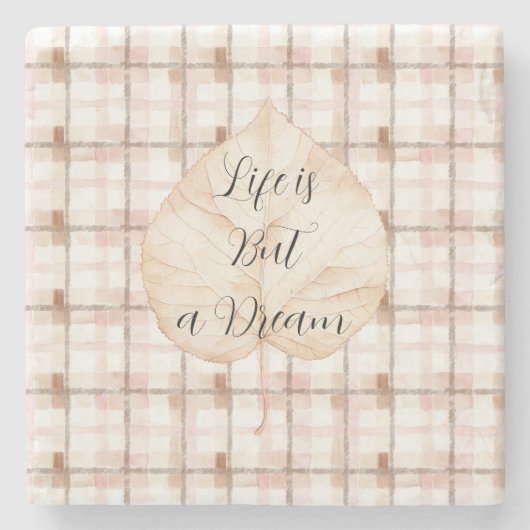 Pink Brown White Plaid Stripes Leaf Steinuntersetzer (Vorderseite)