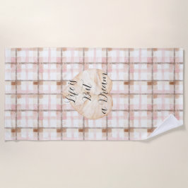 Pink Brown White Plaid Stripes Leaf Strandtuch