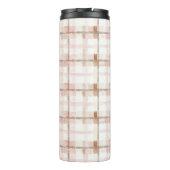 Pink Brown White Plaid Stripes Leaf Thermosbecher (Rückseite)