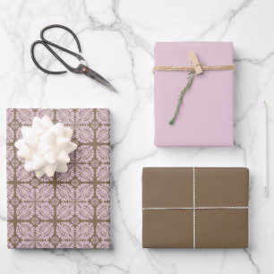 Pink & Brown Wrapping Paper Set 3 Geschenkpapier Set
