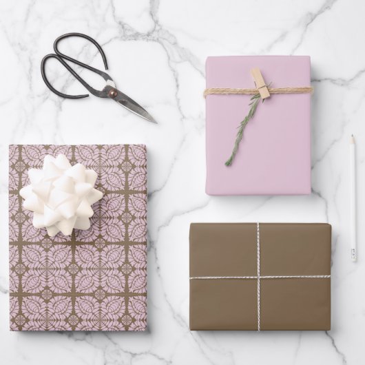 Pink & Brown Wrapping Paper Set 3 Geschenkpapier Set (Vorderseite)