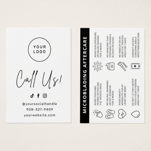 Pink Brows Aftercare PMU Brow Instructions Card (Vorne & Hinten)