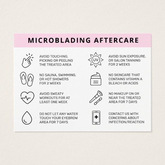 Pink Brows Aftercare PMU Brow Instructions Card (Rückseite)
