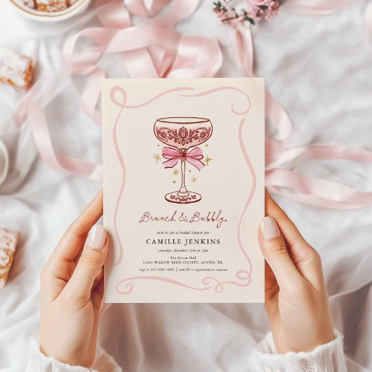 Pink Brunch and Bubbly Bridal Shower Invitation Einladung