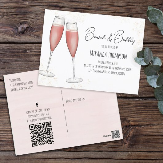 Pink Brunch Brautparty QR Code Social Media Postkarte