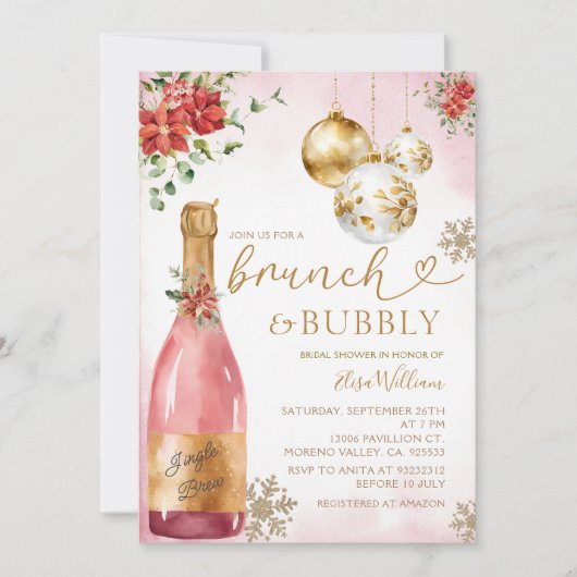 Pink Brunch und Bubbly Champagne Brautparty Einladung (Vorderseite)