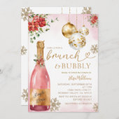 Pink Brunch und Bubbly Champagne Brautparty Einladung (Vorne/Hinten)