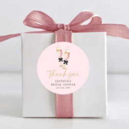 Pink Brunch und Bubbly Vielen Dank Runder Aufkleber