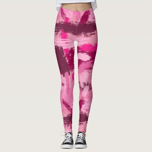 Pink Brush Pattern Leggings (Vorderseite)