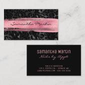 Pink Brush Stroke Black Foil Leopard Visitenkarte (Vorne/Hinten)