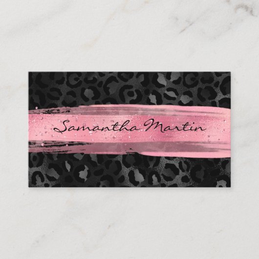 Pink Brush Stroke Black Foil Leopard Visitenkarte (Vorderseite)
