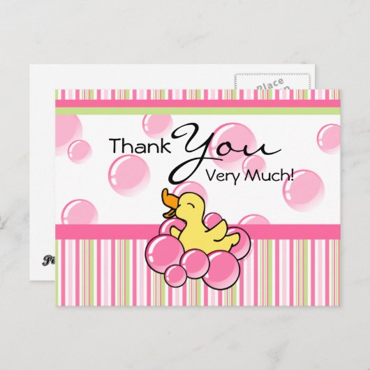 Pink Bubble Ducky Danke Karten (Vorne/Hinten)