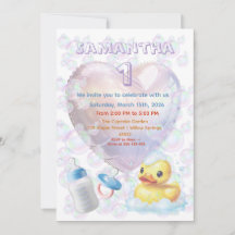 Pink Bubble Enten-Einladung zum 1. Geburtstag