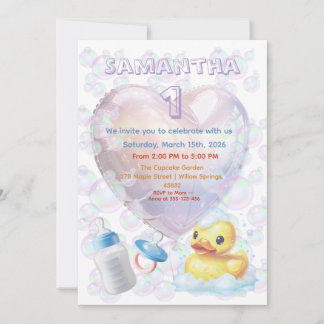 Pink Bubble Enten-Einladung zum 1. Geburtstag Einladung