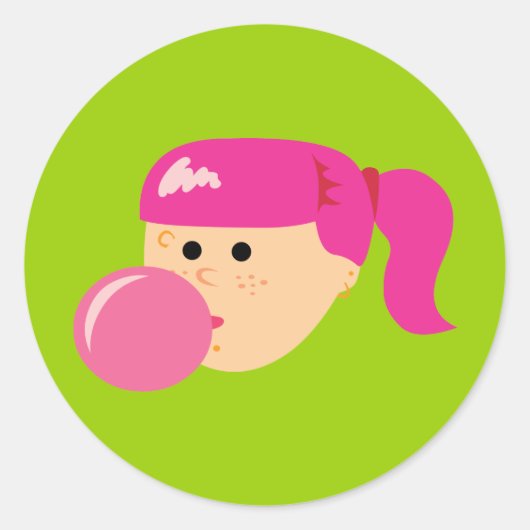Pink Bubble Gum Girl Runder Aufkleber (Vorderseite)