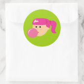 Pink Bubble Gum Girl Runder Aufkleber (Tasche)