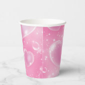 Pink Bubble Hearts Niedlich Girly 90er Jahre Stil Pappbecher (Rechts)