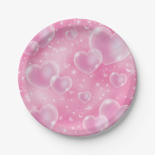 Pink Bubble Hearts Niedlich Girly 90er Jahre Stil Pappteller (Vorderseite)