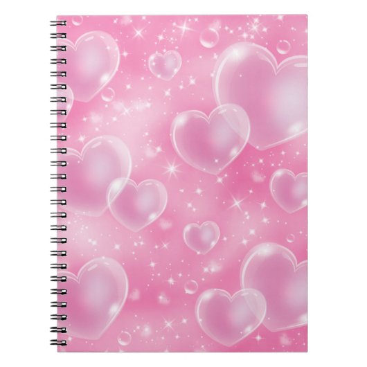 Pink Bubble Hearts Niedlich Girly 90er Jahre Style Notizblock (Vorderseite)