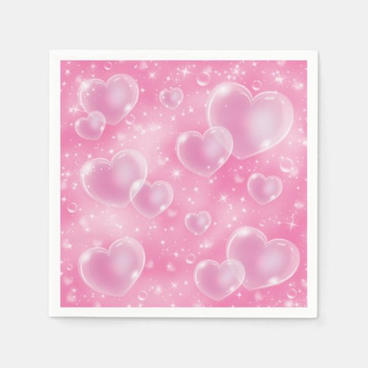Pink Bubble Hearts Niedlich Girly 90er Jahre Style Serviette (Vorderseite)