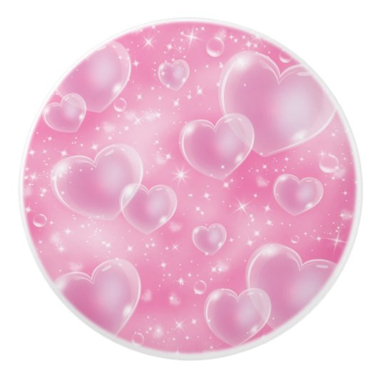 Pink Bubble Hearts Niedlich Girly Keramikknauf (Vorderseite)