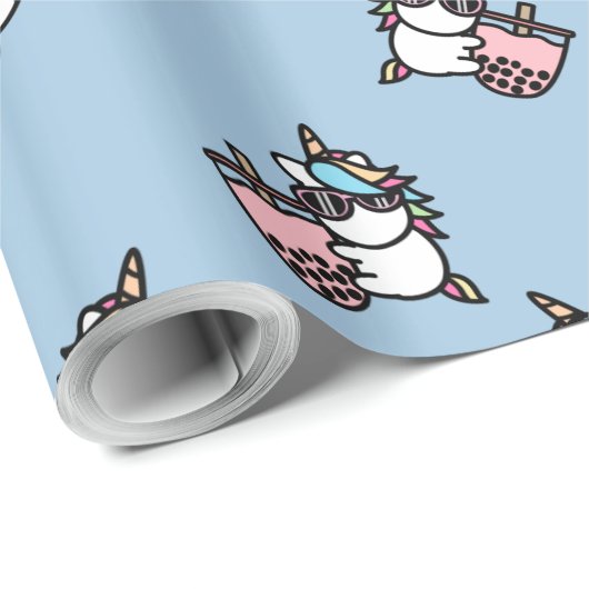 Pink Bubble Tee & Unicorn Wrapping Paper Geschenkpapier (Rolleneckpunkt)