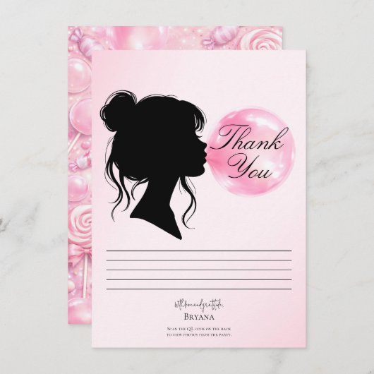 Pink Bubblegum Dream Candy Land Thank You Card Einladung (Vorne/Hinten)