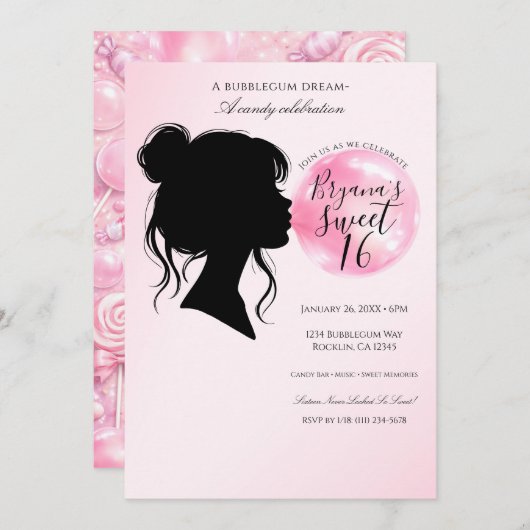 Pink Bubblegum Dream Candy Sweet 16 Celebration   Einladung (Vorne/Hinten)