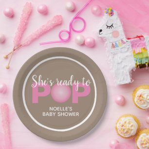 Pink Bubblegum Sie ist bereit zum Pop Pappteller
