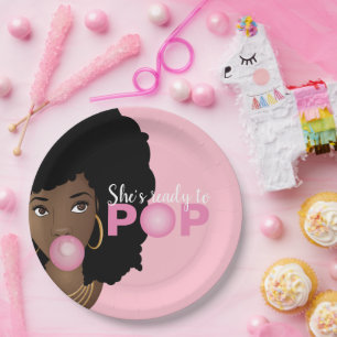 Pink Bubblegum Sie ist bereit zum Pop Pappteller