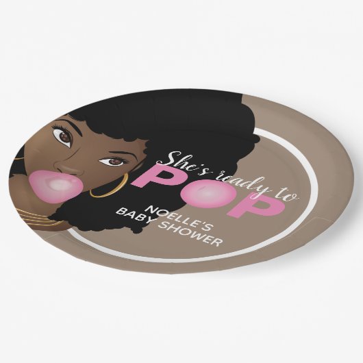 Pink Bubblegum | Sie ist bereit zum Pop Pappteller (Schrägansicht)