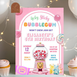 Pink Bubblegum Süßigkeiten Geburtstagsmädchen Einladung