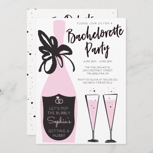 Pink Bubbly Bachelorette Weekend Party Einladung (Vorne/Hinten)