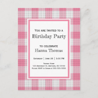 Pink Buffalo Kariert Geburtstag Einladungspostkarte