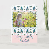 Pink Bugs Blume Pattern Girl Foto Geburtstag Karte (Vorderseite)