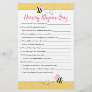 Pink Bumble Bee Baby Dusche Kinderzimmer Rhyme Qui