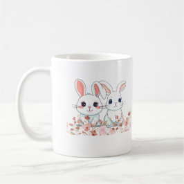Pink Bunnies White Mug into a Sweet Gift Kaffeetasse
